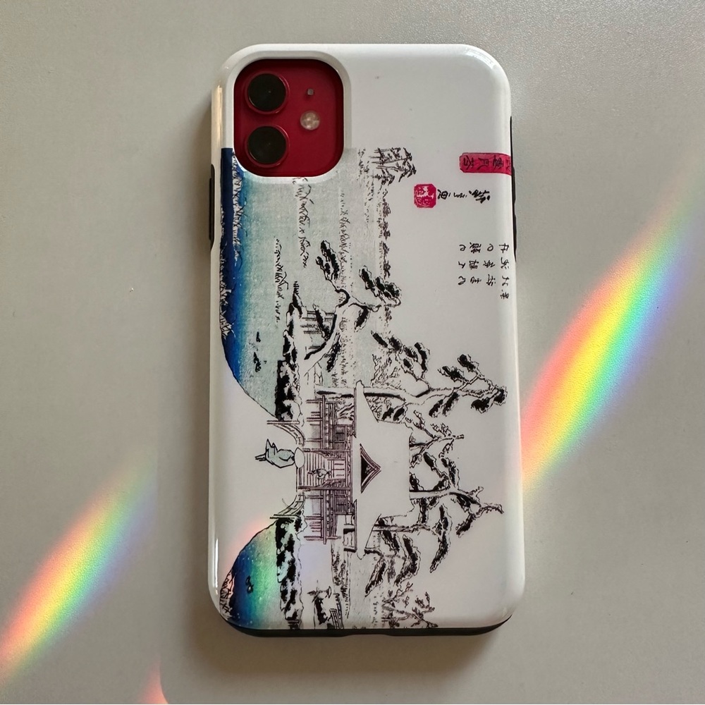 Iphone 11 Case with Japanese art Benzaiten Shrine white blue pink
